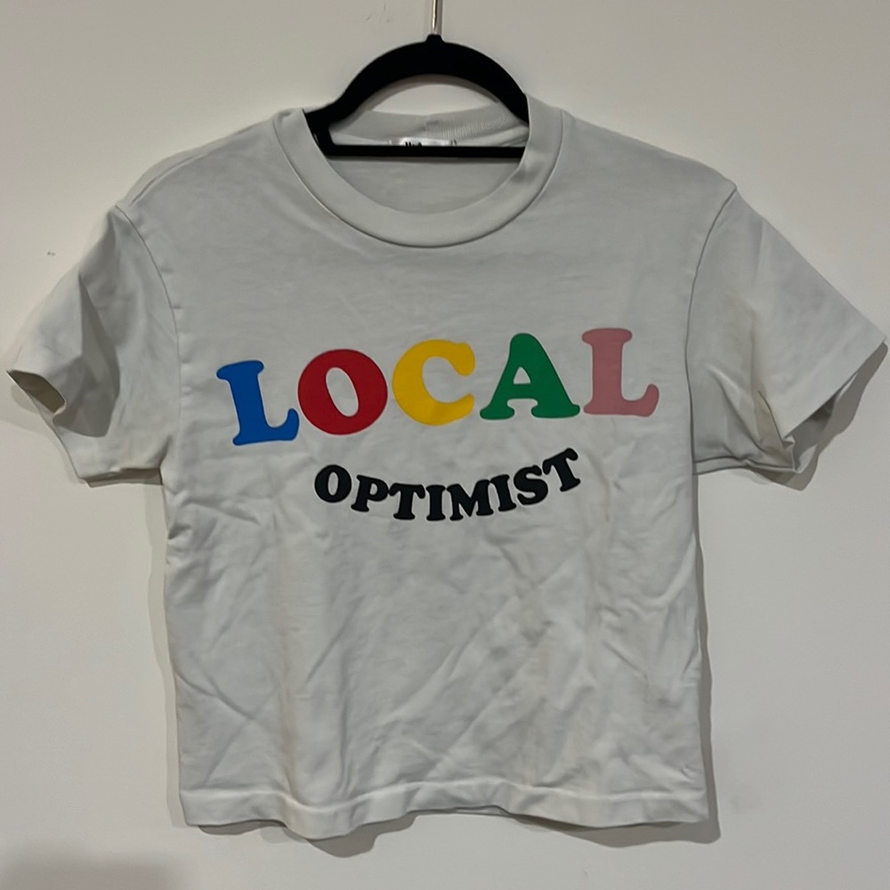 Mad Happy Ivory Local Optimist heavy weight tee sz xs 19” length